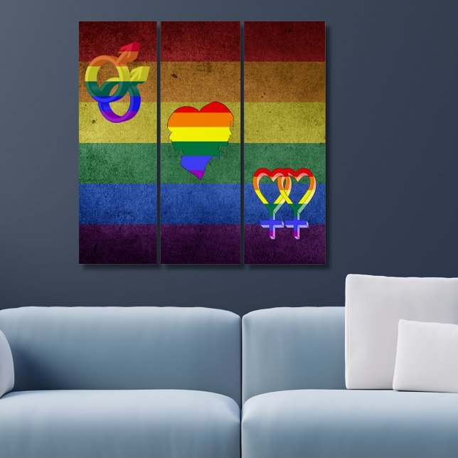 LGBT Rainbow Pride Flag Retro & Symbols Triptych (LGBT Rainbow Pride Flag Retro & Symbols Triptych)