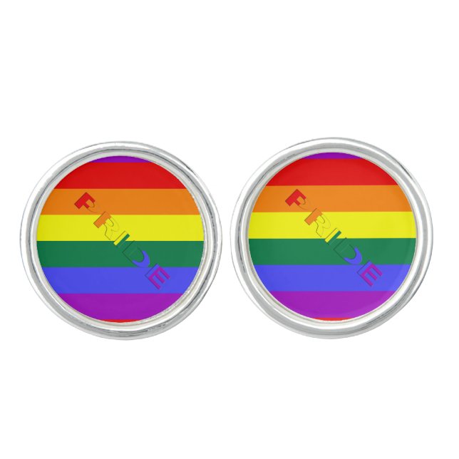 LGBT Rainbow Pride Flag Round Cufflinks (Front)