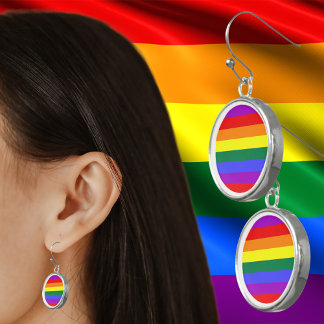 LGBT Rainbow Pride Flag Silver-Pl Drop Earrings