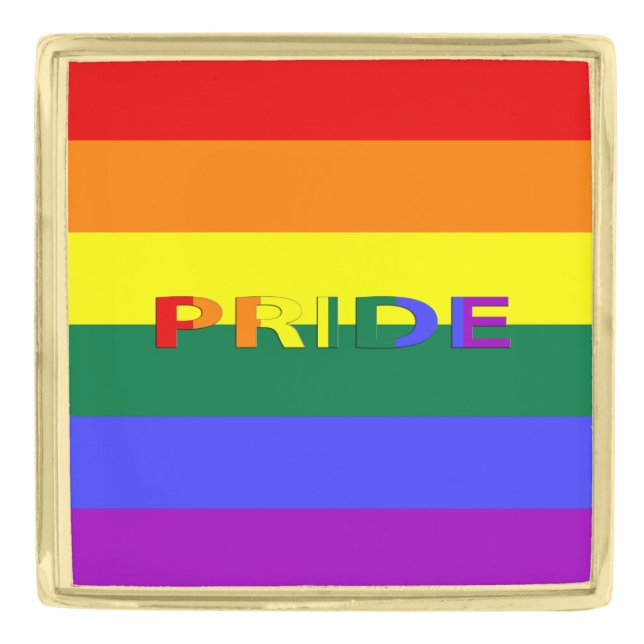 LGBT Rainbow Pride Flag Square Gold Lapel Pin (Front)