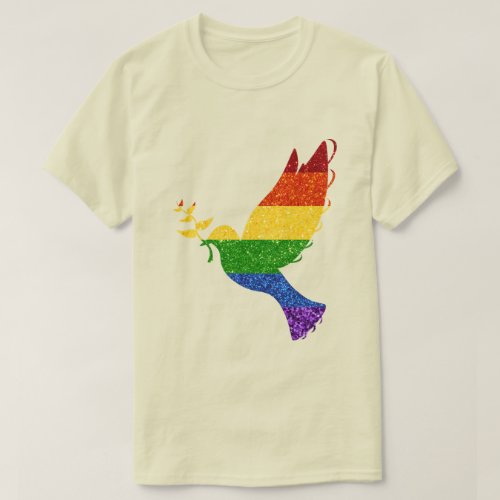 LGBT Rainbow Pride Glitter Peace Dove T_Shirt