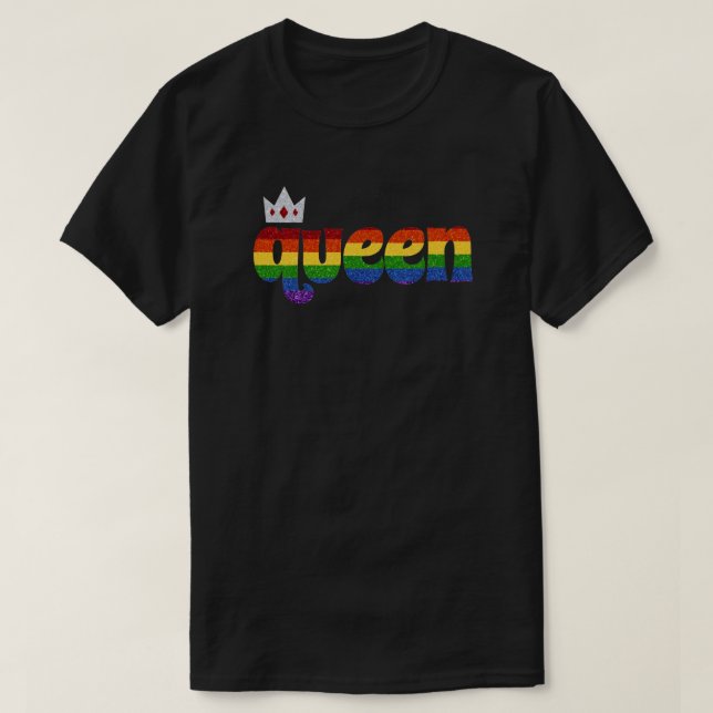 LGBT Rainbow Pride Glitter Queen T-Shirt (Design Front)