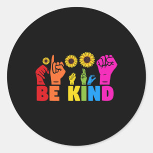 LGBT Rainbow Pride Month ASL Be Kind Hand Sign L Classic Round Sticker