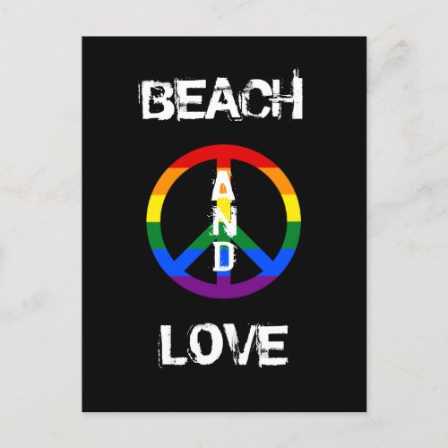 LGBT Rainbow Pride Peace Symbol Beach  Love Postcard