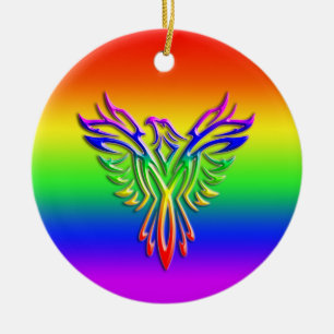 LGBT Rainbow Pride Phoenix Rising, embossed-effect Ceramic Ornament