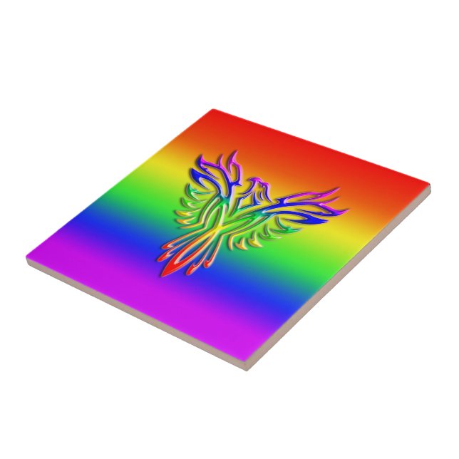 LGBT Rainbow Pride Phoenix Rising, embossed-effect Ceramic Tile (Side)