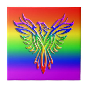 LGBT Rainbow Pride Phoenix Rising, embossed-effect Ceramic Tile