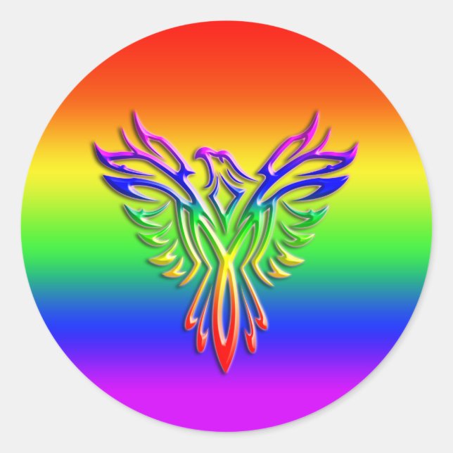 LGBT Rainbow Pride Phoenix Rising, embossed-effect Classic Round Sticker (Front)