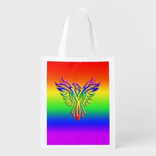 LGBT Rainbow Pride Phoenix Rising, embossed-effect Grocery Bag (Front)