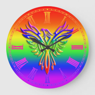 LGBT Rainbow Pride Phoenix Rising, embossed-effect Large Clock