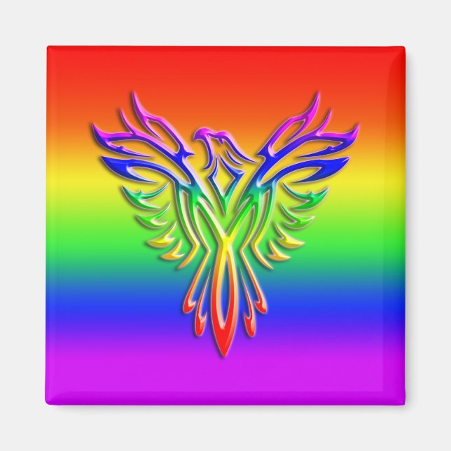 LGBT Rainbow Pride Phoenix Rising, embossed-effect Magnet (Front)