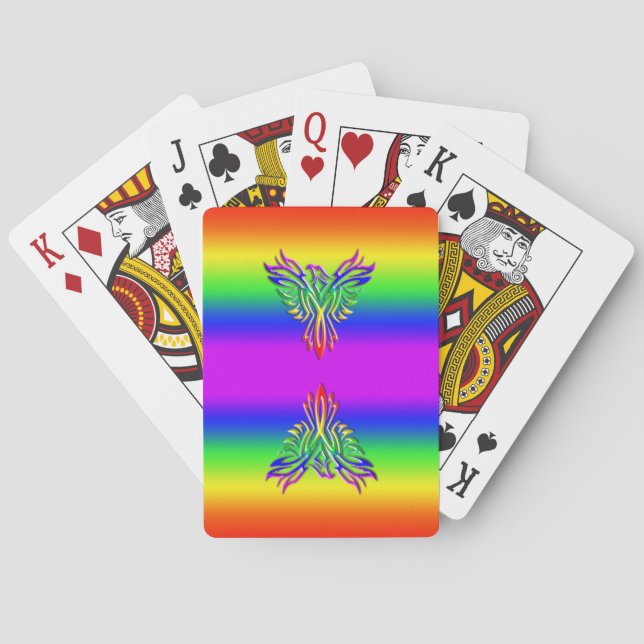 LGBT Rainbow Pride Phoenix Rising, embossed-effect Poker Cards (Back)