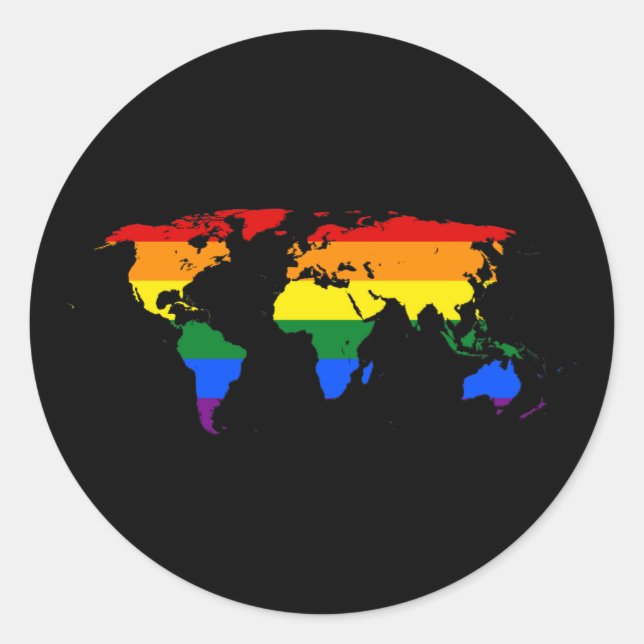 LGBT rainbow pride world map Classic Round Sticker (Front)