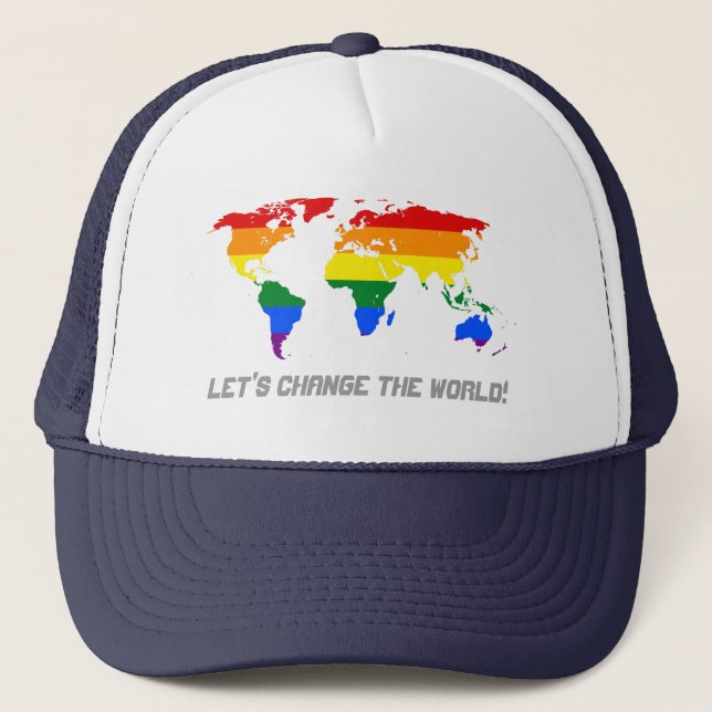 LGBT rainbow pride world map Hat (Front)