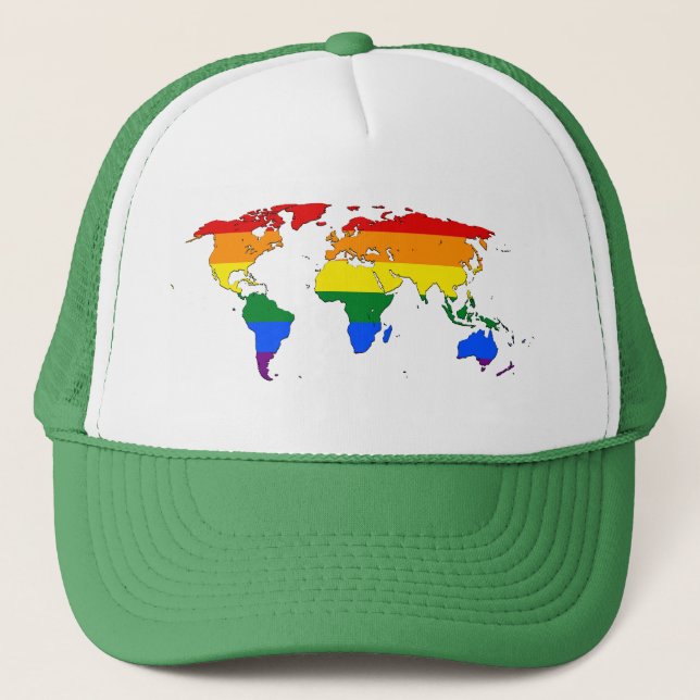 LGBT rainbow pride world map Hat (Front)