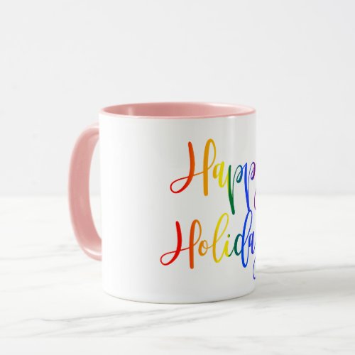 LGBT Rainbow Script Happy Holidays Christmas Pride Mug