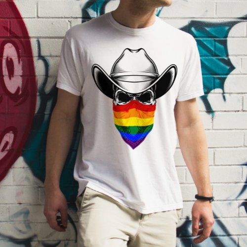 Lgbt Rainbow Skull Cowboy T_shirt