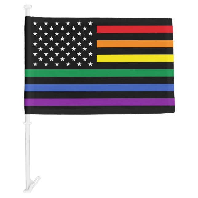 LGBT Rainbow Stripes Black American Car Flag (Front)