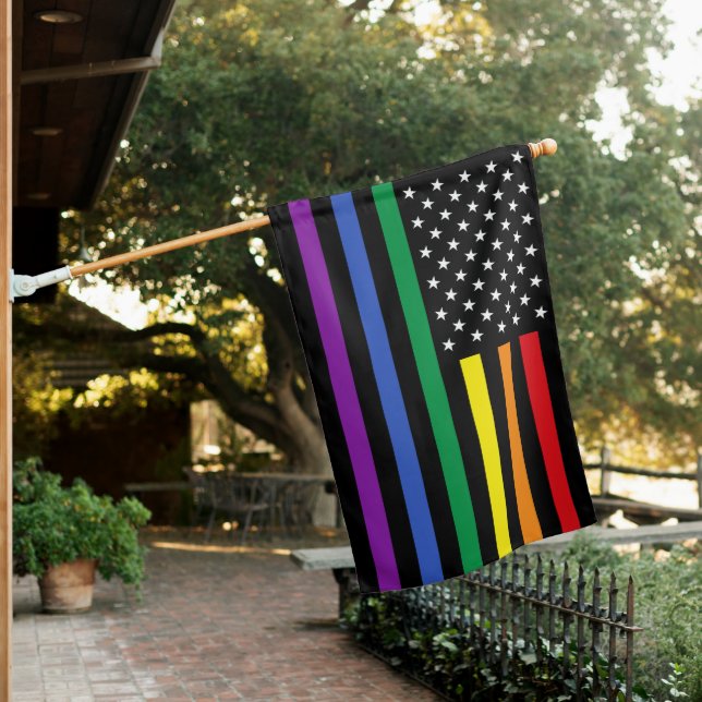 LGBT Rainbow Stripes Black American House Flag (In SItu)