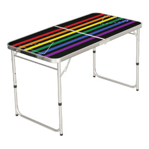 LGBT Rainbow Stripes Black Beer Pong Table