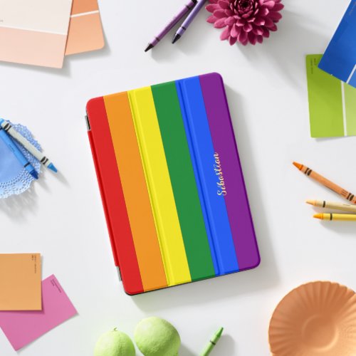 LGBT Rainbow Stripes Gay Lesbian Pride Monogrammed iPad Pro Cover