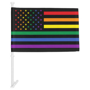 LGBT Rainbow Stripes & Stars Black American Car Flag