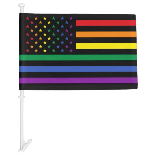 LGBT Rainbow Stripes  Stars Black American Car Flag