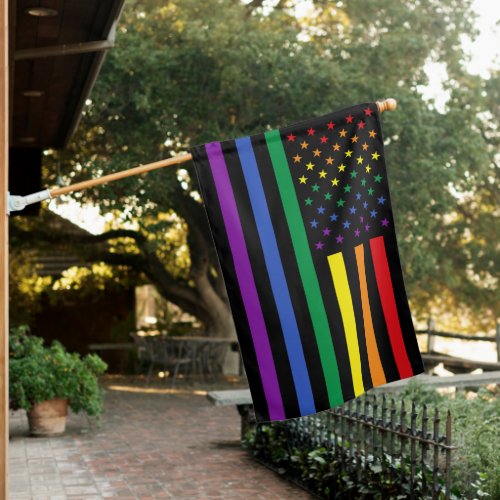 LGBT Rainbow Stripes  Stars Black American House Flag