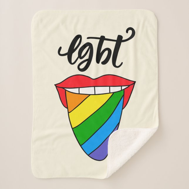 LGBT Rainbow Tongue Sherpa Blanket (Front)