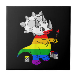 LGBT Rainbow Triceratops Dino LGBTQ cute and funny Ceramic Tile