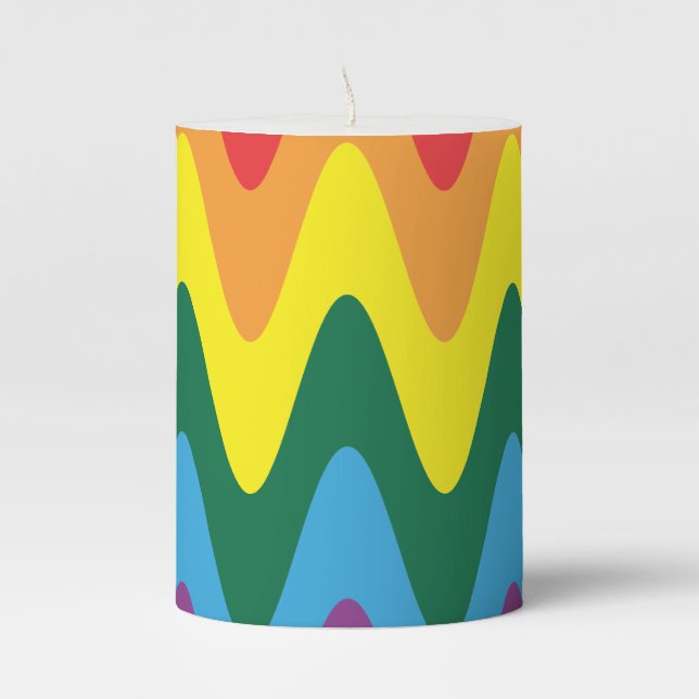 Lgbt Rainbow Wavy Flag Pillar Candle (Front)