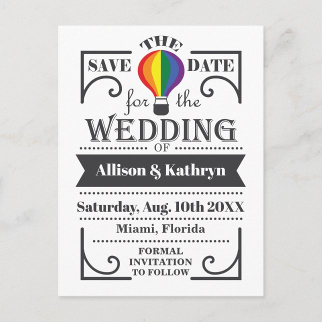 LGBT Rainbow wedding card  with hot air balloon  (Front)