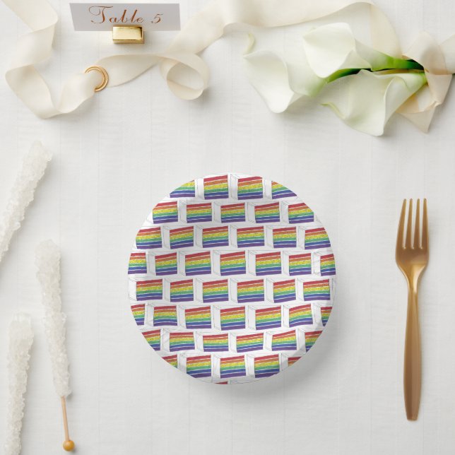 LGBT Rainbow Wedding Layer Cake Slice Gay Pride Paper Bowls (Wedding)