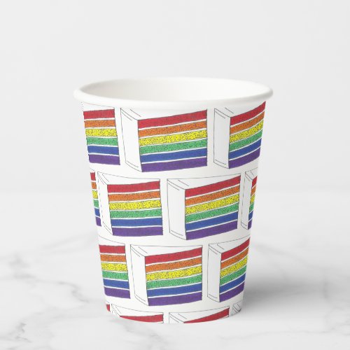 LGBT Rainbow Wedding Layer Cake Slice Gay Pride Paper Cups