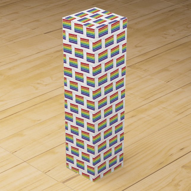 LGBT Rainbow Wedding Layer Cake Slice Gay Pride Wine Box (Front)