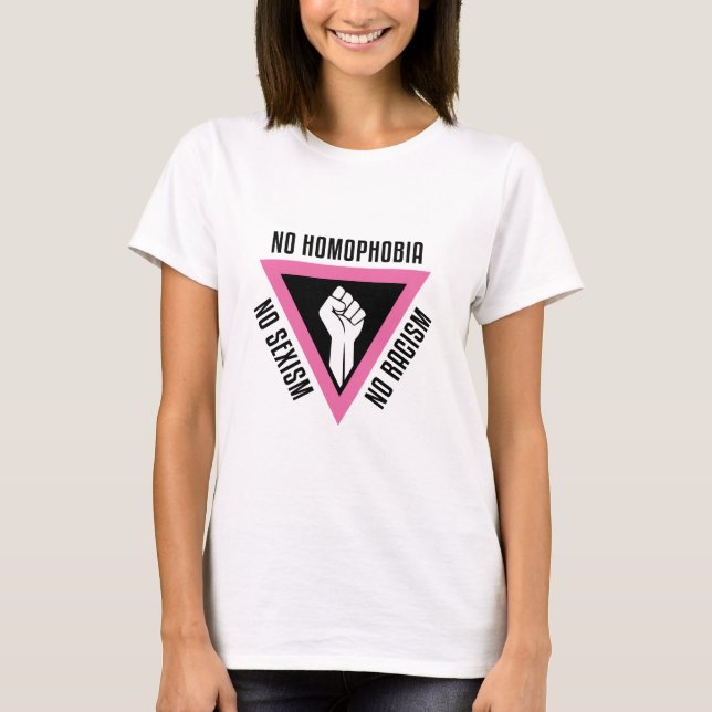 LGBT - Raised Fist in Pink Triangle Version T-Shirt (Front)