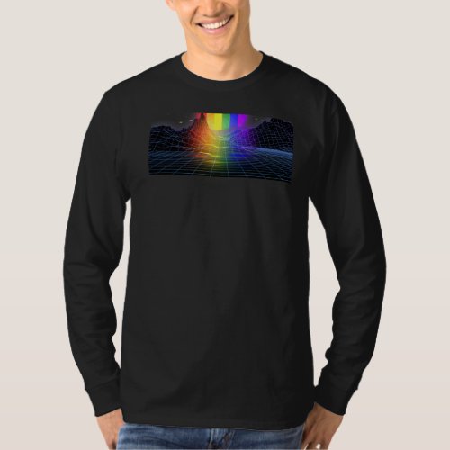 Lgbt Retro Wave Sunset  Back Print 80s 90s Rainbow T_Shirt