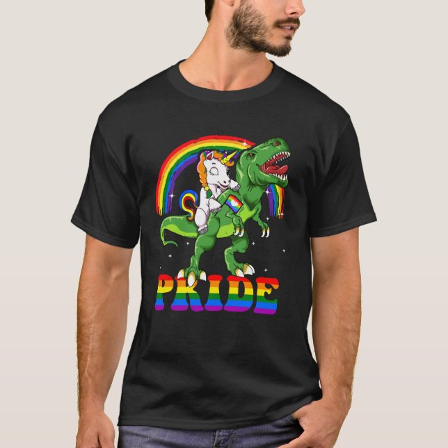 LGBT Rex Dinosaur Unicorn Gay Pride Rainbow LGBTQ T-Shirt (Front)