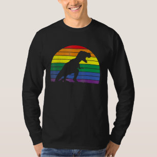 LGBT Rex Gay Pride Lesbian Dinosaur Sunset Retro V T-Shirt