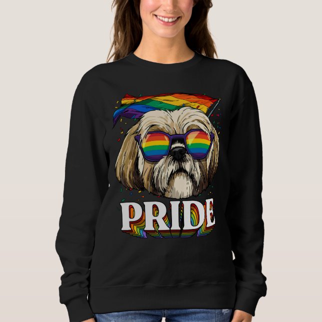 Lgbt Shih Tzu Gay Pride Lgbtq Rainbow Flag Sunglas Sweatshirt (Front)