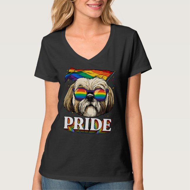 Lgbt Shih Tzu Gay Pride Lgbtq Rainbow Flag Sunglas T-Shirt (Front)