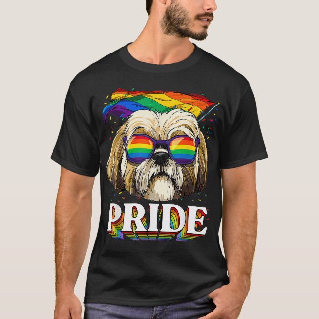 LGBT Shih Tzu Gay Pride LGBTQ Rainbow Flag Sunglas T-Shirt (Front)