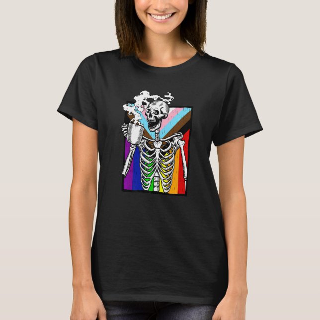 Lgbt Skeleton Drink Coffee Gay Transger Lgbtq Prid T-Shirt (Front)