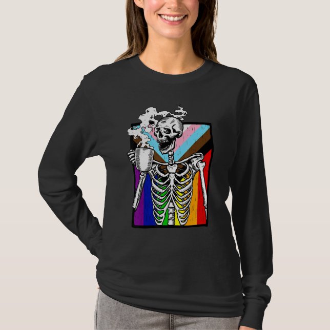 Lgbt Skeleton Drink Coffee Gay Transger Lgbtq Prid T-Shirt (Front)