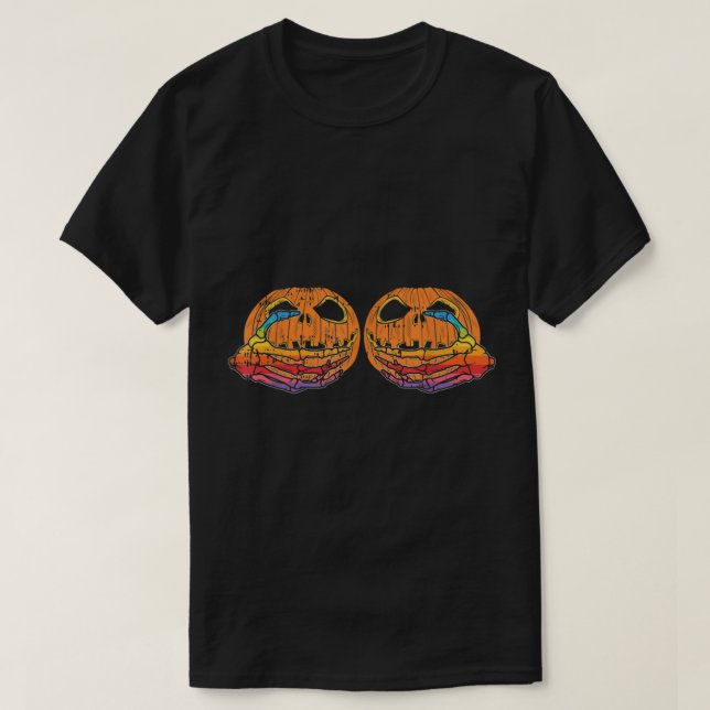 LGBT Skeleton Hand Pumpkin Bra Costume Funny Hallo T-Shirt (Design Front)