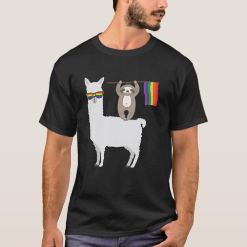 LGBT Sloth Riding A Llama Lesbian Gay Bisexual Tra T_Shirt