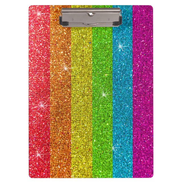 LGBT Sparkly Rainbow Glitter Teachers Classroom Clipboard (Front)