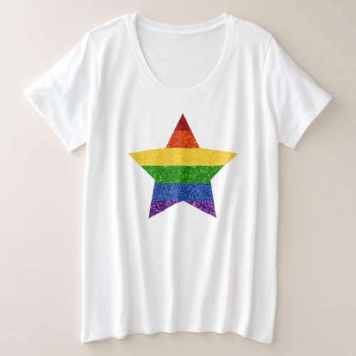 LGBT Star Pride Flag Glitter Plus Size T_Shirt