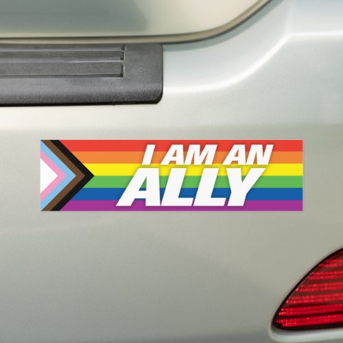 LGBT Straight Ally Inclusive Progress Pride Flag Bumper Sticker