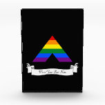 LGBT straight ally pyramid symbol Award<br><div class="desc">Personalized design with symbol from LGBT (lesbian,  gay,  bisexual,  and transgender) straight ally rainbow stripes pride flag; on black background,  with customizable text template for your name or message</div>